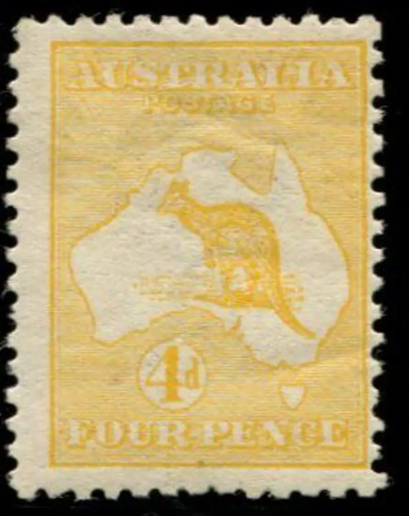 1913 1st wmk 4d yellow orange with "broken value ... Image 1++