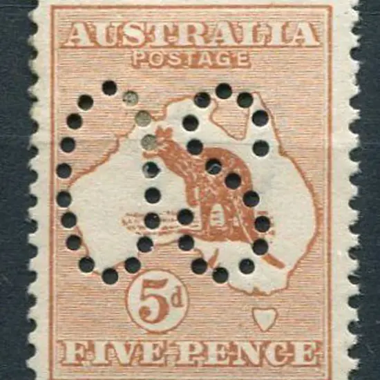 1913 1st wmk 5d chestnut perfined large "OS". MLH ...