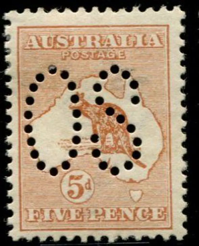 1913 1st wmk 5d pale chestnut perfined large "OS". ... Image 1++