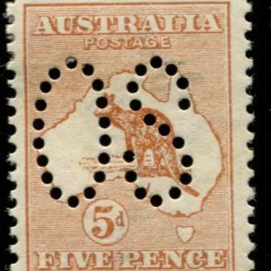 1913 1st wmk 5d pale chestnut perfined large "OS". ...