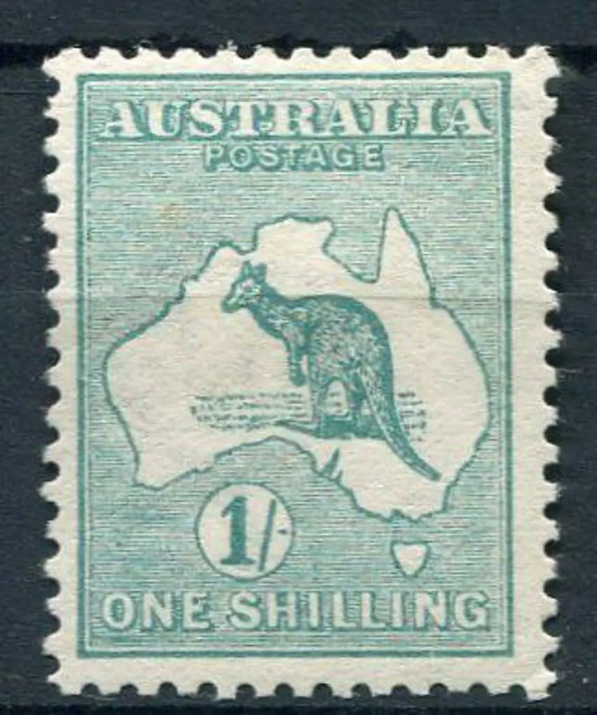 1913 1st wmk 1/- blue green. MVLH, small tone ... Image 1++