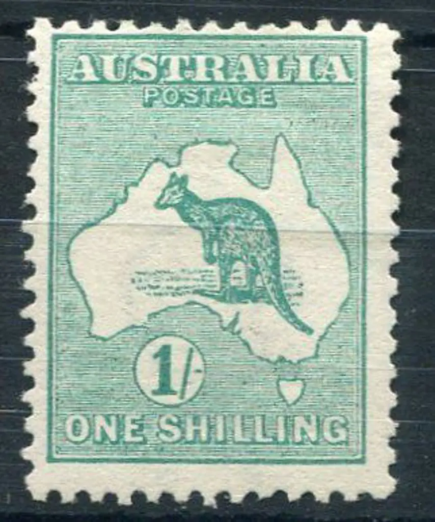 1913 1st wmk 1/- blue-green. MLH, centred high. SG ... Image 1++