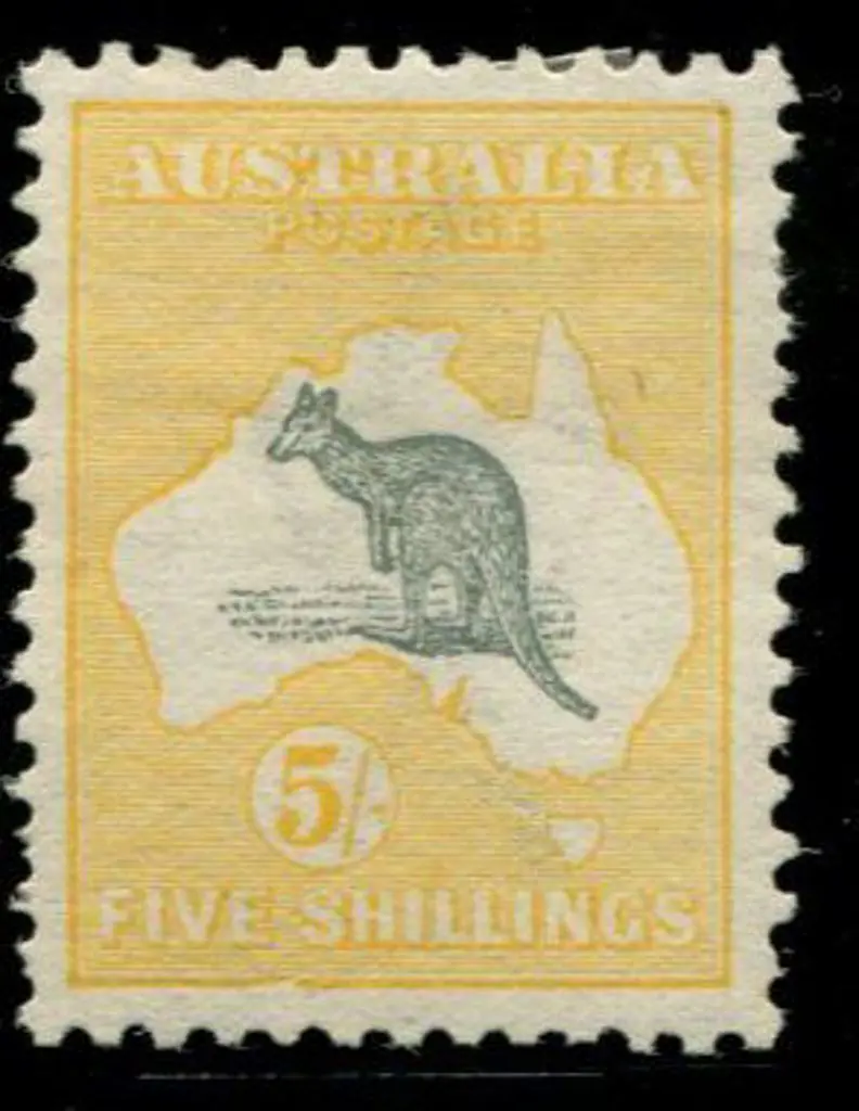 1913 1st wmk 5/- grey & chrome with "bottom frame ... Image 1++