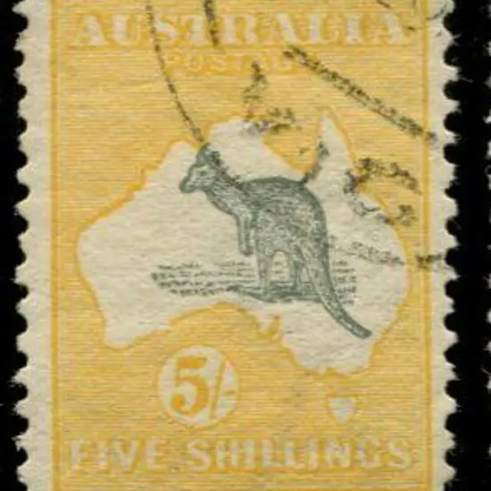 1913 1st wmk 5/- grey & chrome yellow with Duty ...