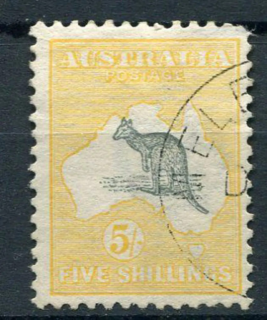 1913 1st wmk 5/- grey & yellow. CTO with Melbourne ... Image 1++