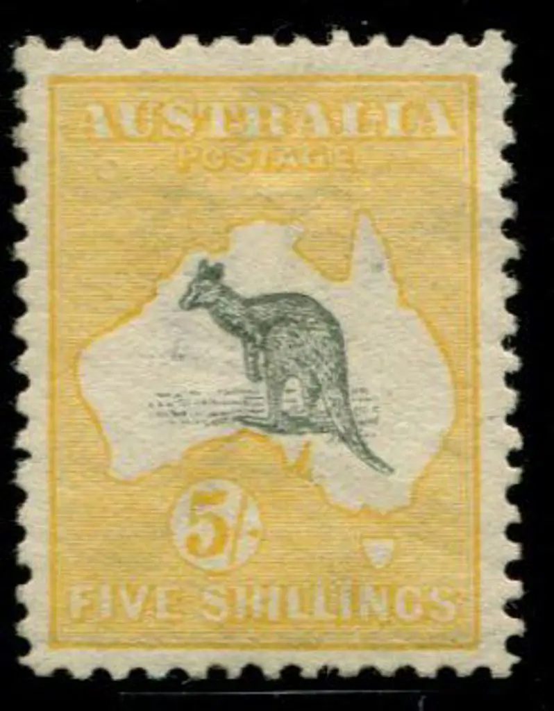 1913 1st wmk 5/- grey & yellow. MLH with good ... Image 1++