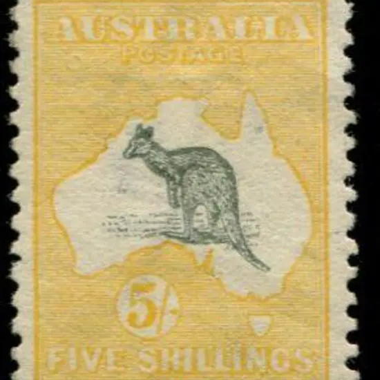 1913 1st wmk 5/- grey & yellow. MLH with good ...