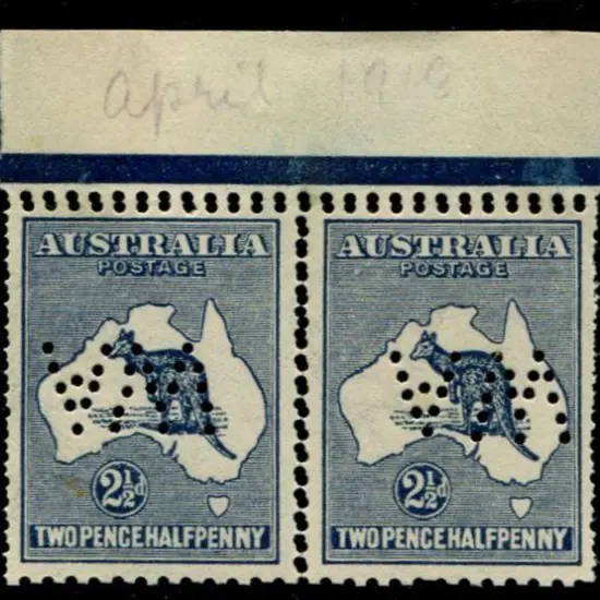1915 2nd wmk 2½d indigo top marginal pair perfined ...