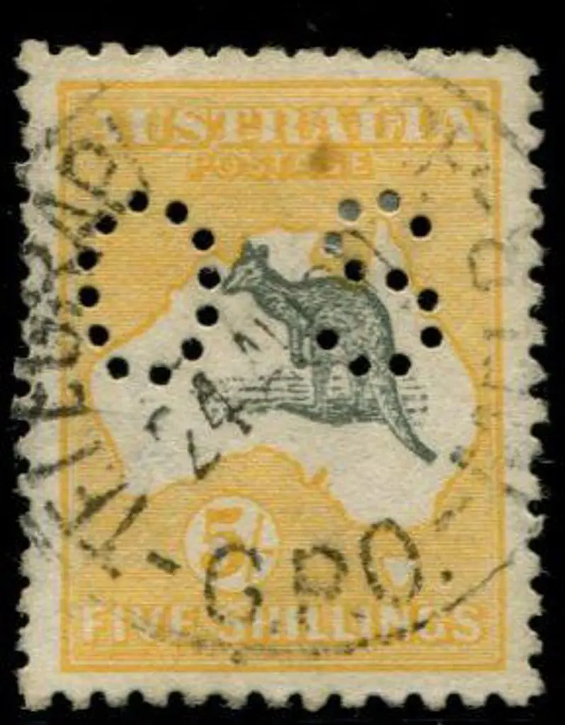 1915 2nd wmk 5/- deep grey & chrome perfined "OS" ... Image 1++