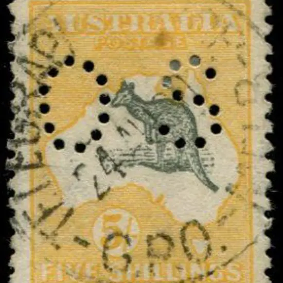 1915 2nd wmk 5/- deep grey & chrome perfined "OS" ...