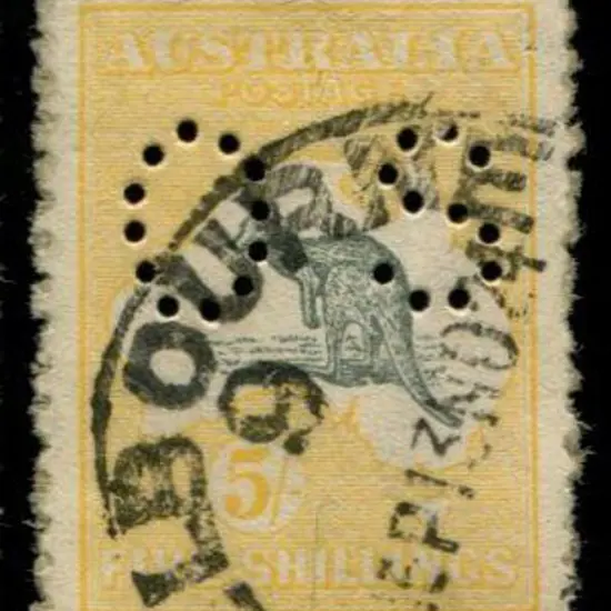 1915 2nd wmk 5/- deep grey & yellow perfined "OS" ...