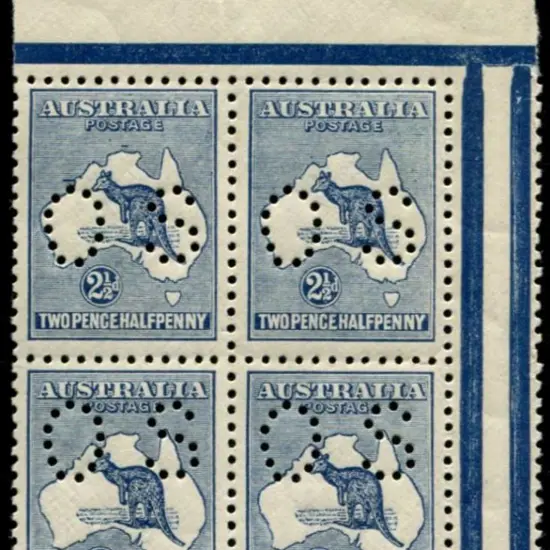 1915/28 3rd wmk 2½d deep blue perfined "OS" in top ...