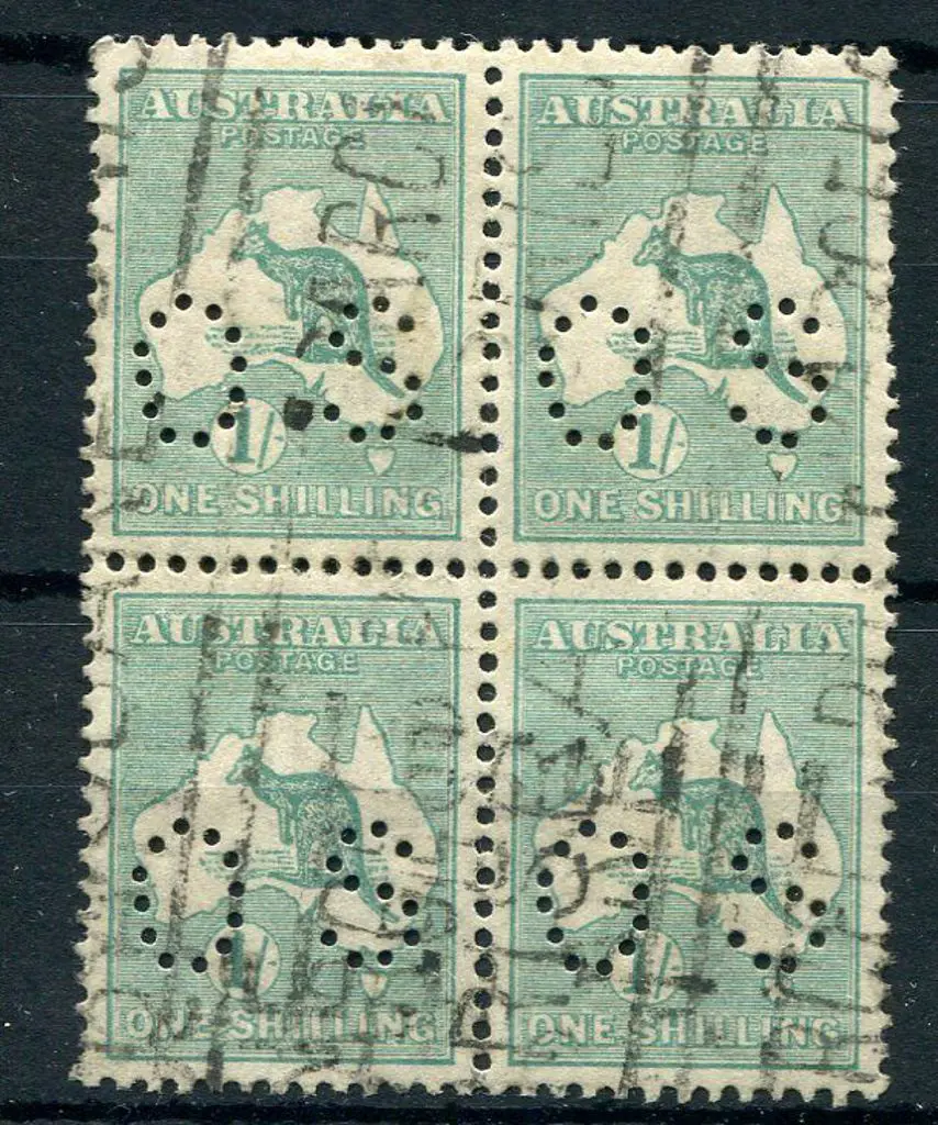 1915/28 3rd wmk 1/- blue green, Die II perfined OS ... Image 1++