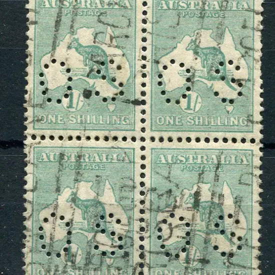 1915/28 3rd wmk 1/- blue green, Die II perfined OS ...