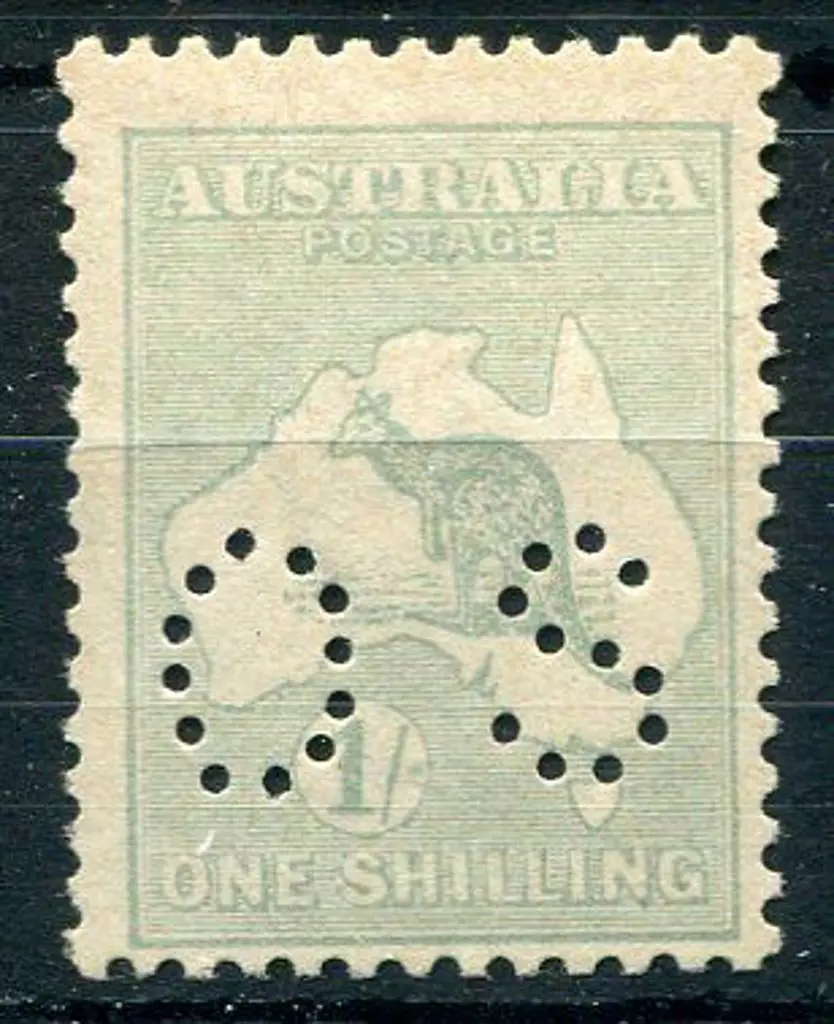 1915/28 3rd wmk 1/- blue-green, Die II perfined ... Image 1++