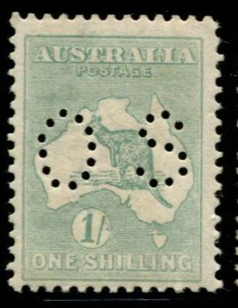 1915/28 3rd wmk 1/- dull blue green perfined "OS" ... Image 1++