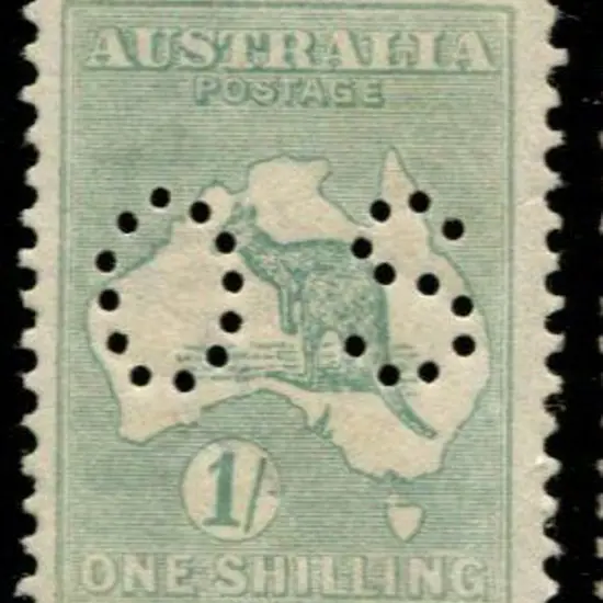 1915/28 3rd wmk 1/- dull blue green perfined "OS" ...