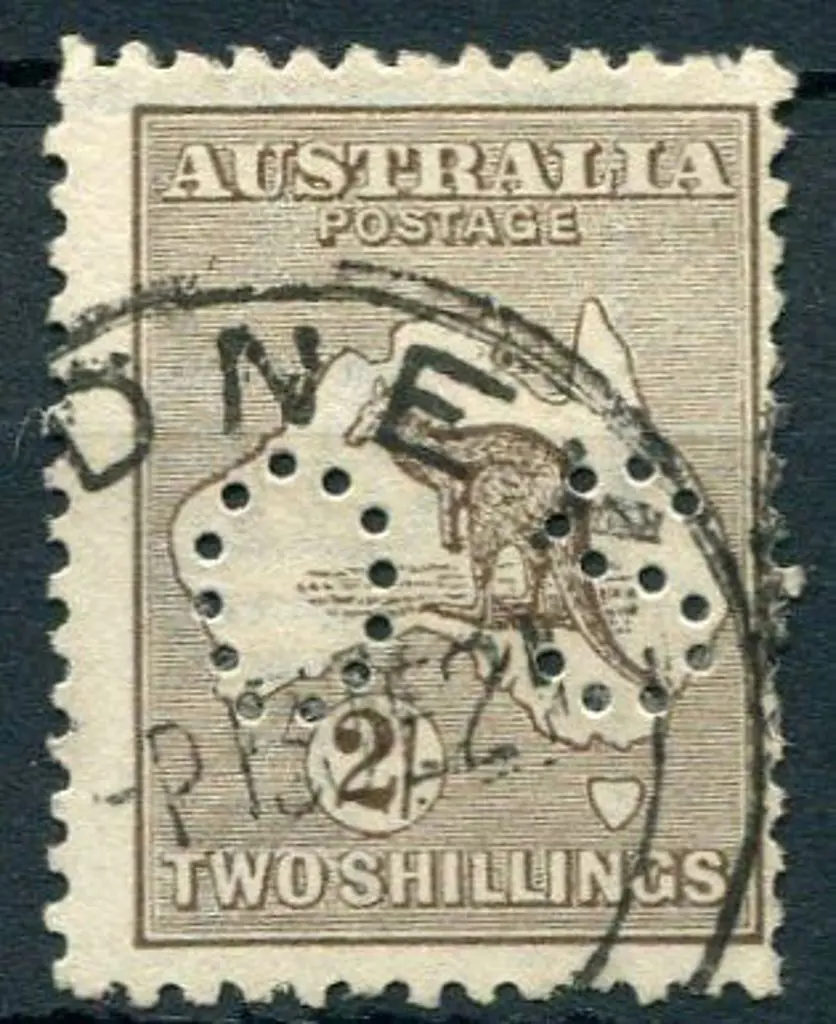 1915/28 3rd wmk 2/- dull brown perfined "OS" good ... Image 1++