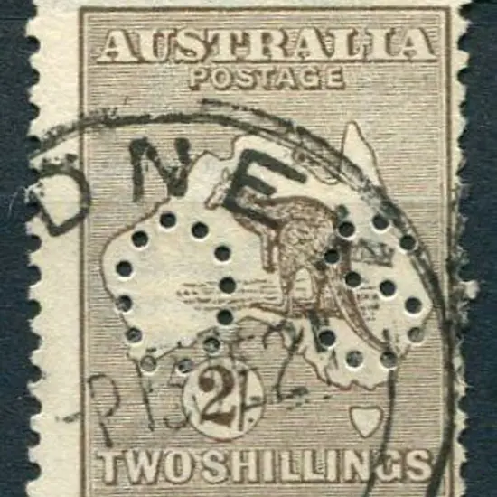 1915/28 3rd wmk 2/- dull brown perfined "OS" good ...