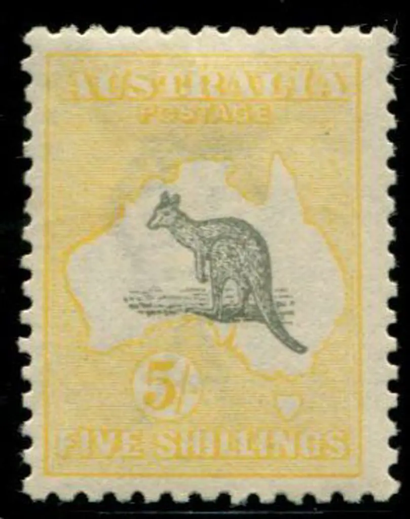 1915/28 3rd wmk 5/- grey & pale yellow with duty ... Image 1++
