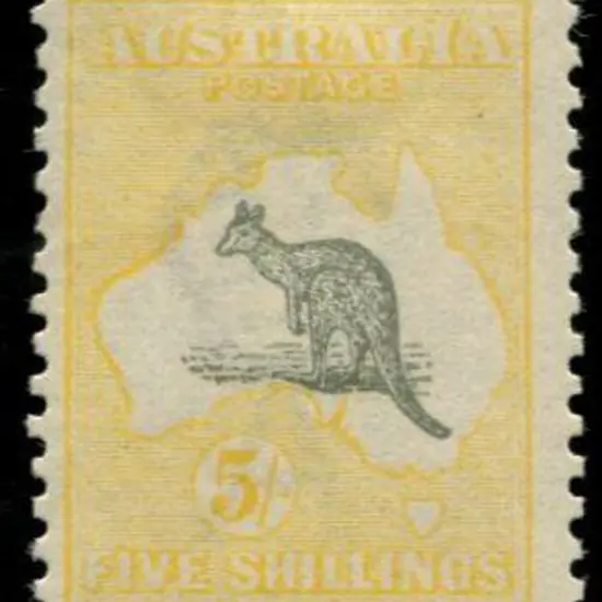 1915/28 3rd wmk 5/- grey & pale yellow with duty ...