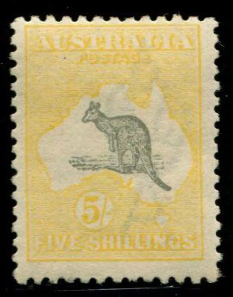 1915/28 3rd wmk 5/- grey & pale yellow. Centred ... Image 1++