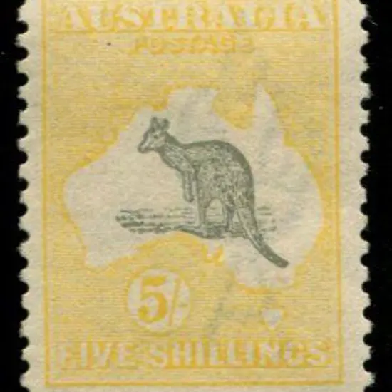 1915/28 3rd wmk 5/- grey & pale yellow. Centred ...