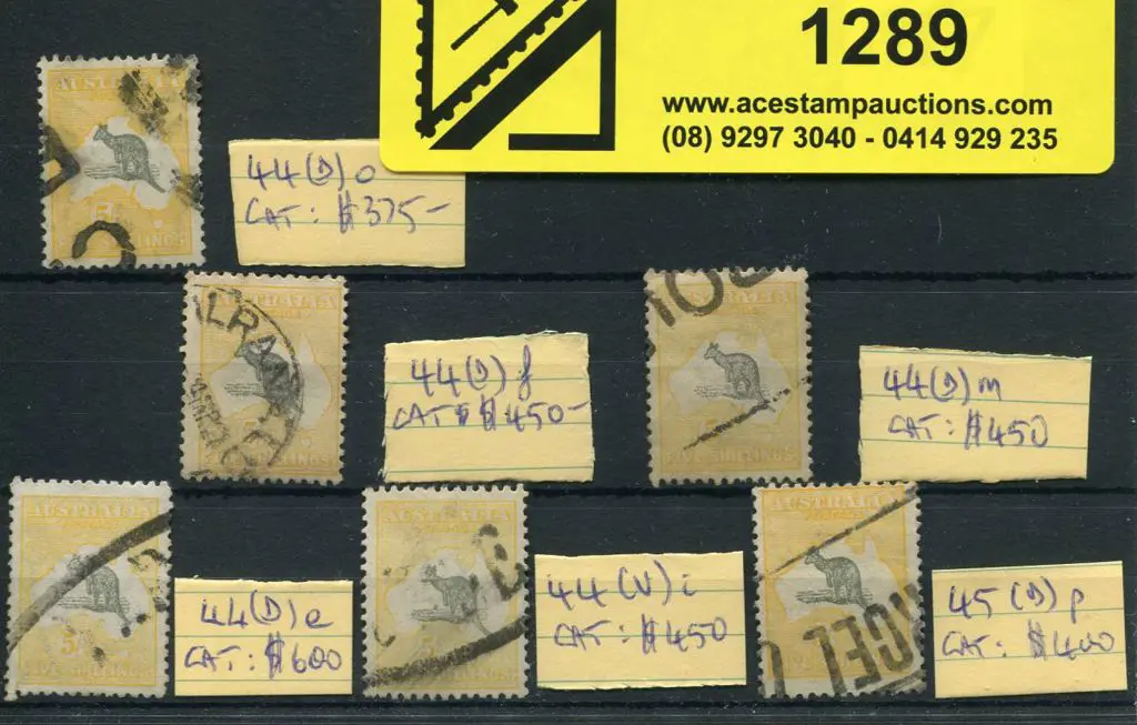 1915/28 3rd wmk 5/- grey & yellow all used with ... Image 1++