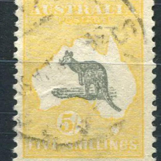1915/28 3rd wmk 5/- grey & yellow. Fine used with ...