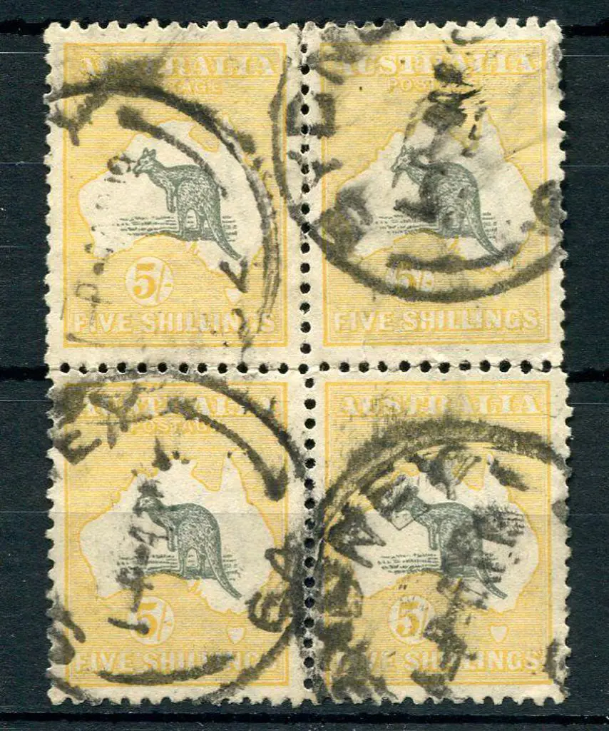 1915/28 3rd wmk 5/- grey black & yellow heavily ... Image 1++