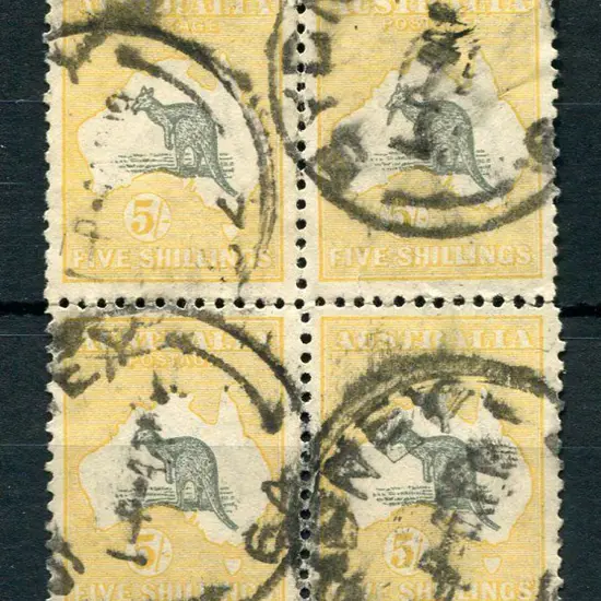1915/28 3rd wmk 5/- grey black & yellow heavily ...