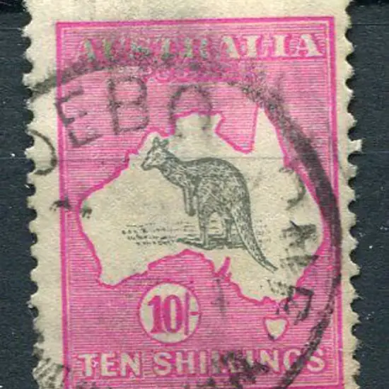 1915/28 3rd wmk 10/- grey & deep aniline pink. ...