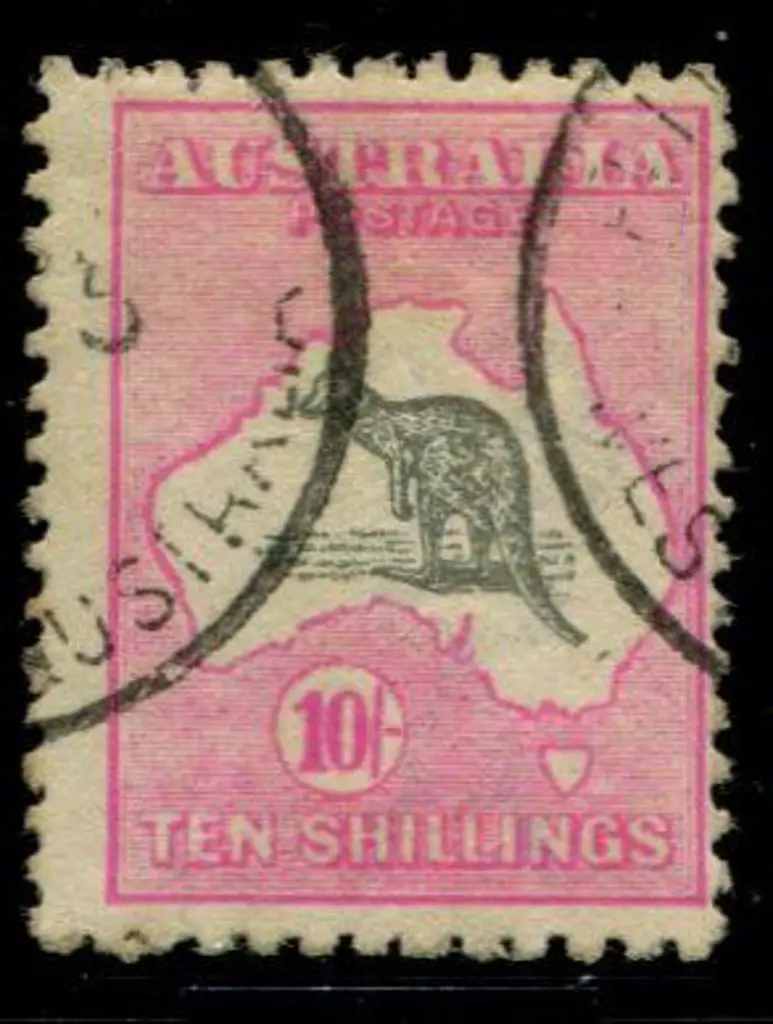 1915/28 3rd wmk 10/- grey & pink with "broken tail ... Image 1++