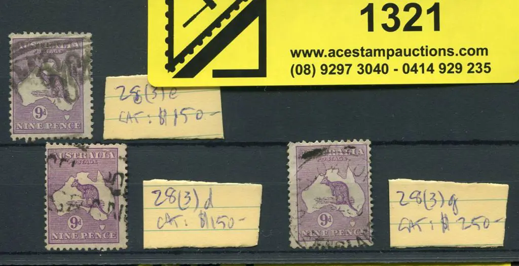 1929/30 Sm Mult wmk 9d violet used x 3 showing ... Image 1++