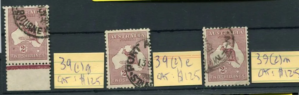 1929/30 Sm Mult wmk 2/- maroon used x 3 with ACSC ... Image 1++