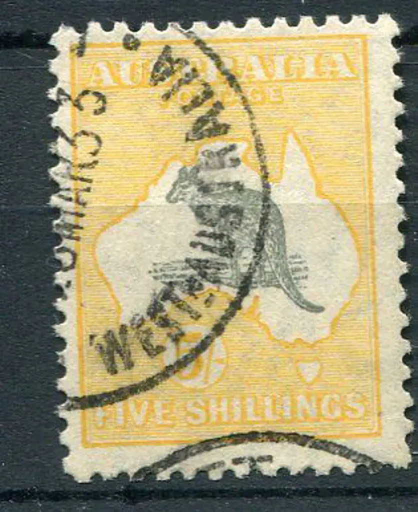 1929/30 Sm Mult wmk 5/- grey & yellow orange. Fine ... Image 1++