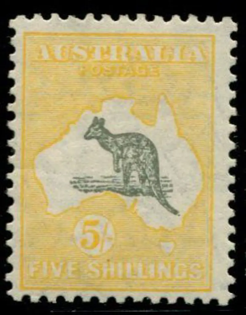 1929/30 Sm Mult wmk 5/- grey & yellow orange. MLH, ... Image 1++