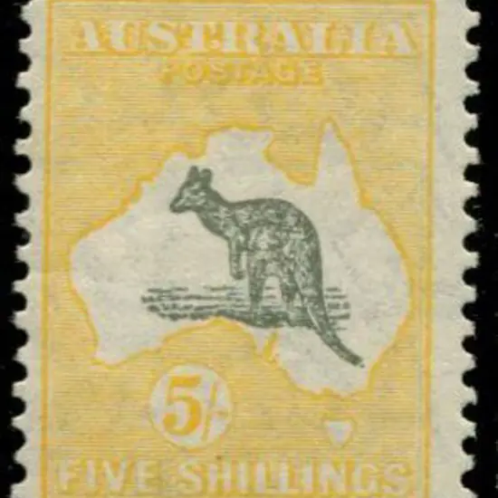 1929/30 Sm Mult wmk 5/- grey & yellow orange. MLH, ...