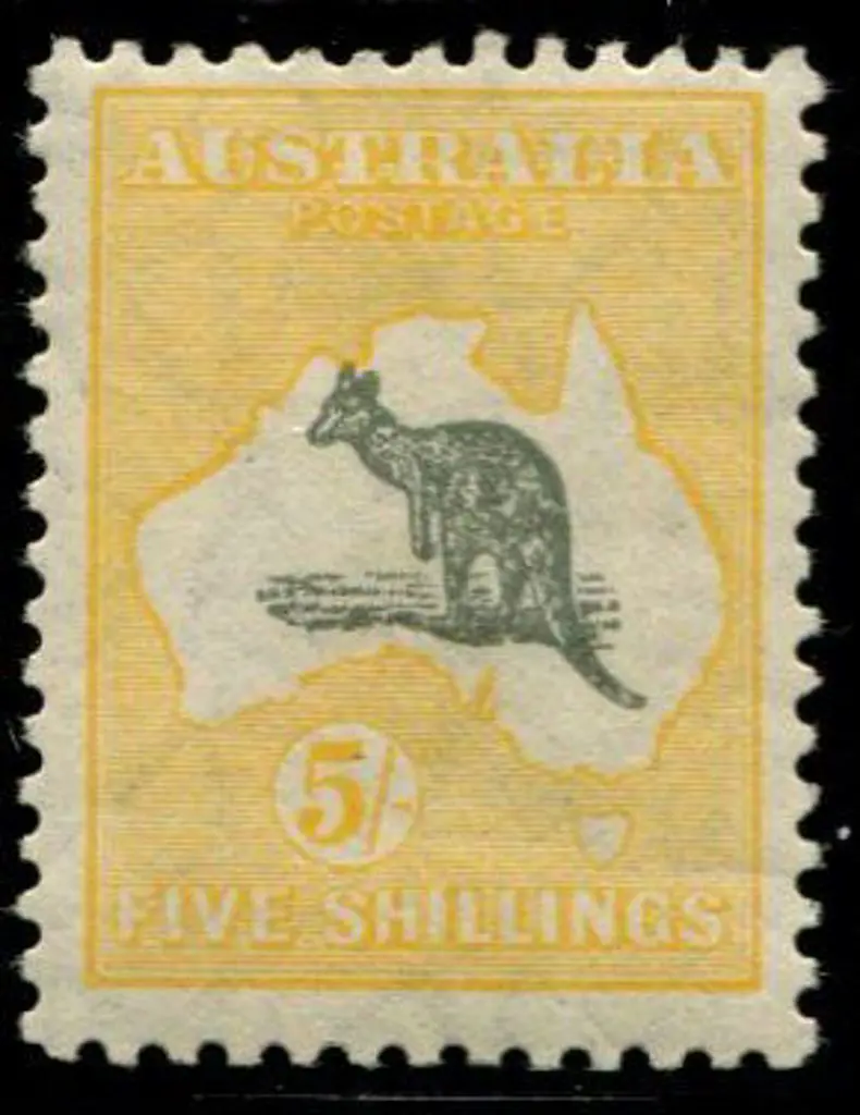 1929/30 Sm Mult wmk 5/- greyish black & yellow ... Image 1++