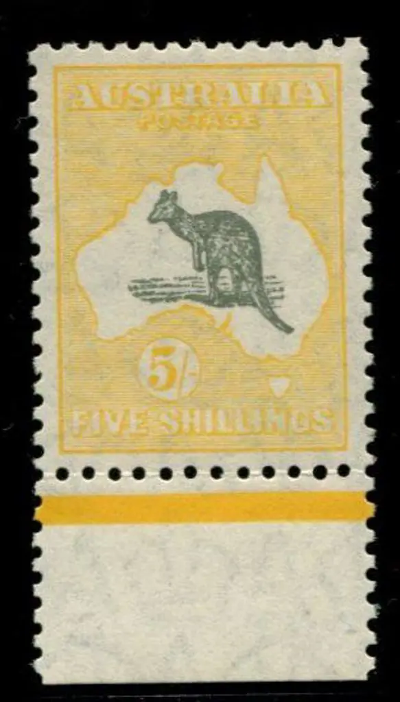 1929/30 Sm Mult wmk 5/- greyish-black & yellow ... Image 1++