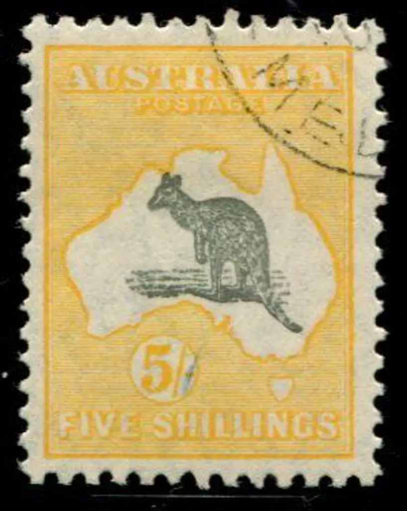 1929/30 Sm Mult wmk 5/- greyish-black & yellow ... Image 1++