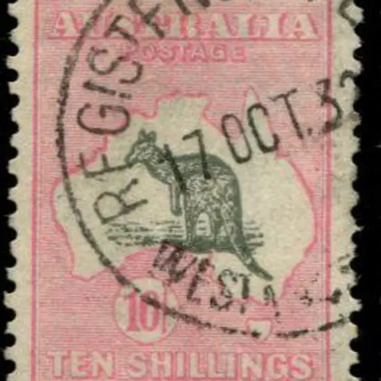 1929/30 Sm Mult wmk 10/- grey & pink. Fine used ...