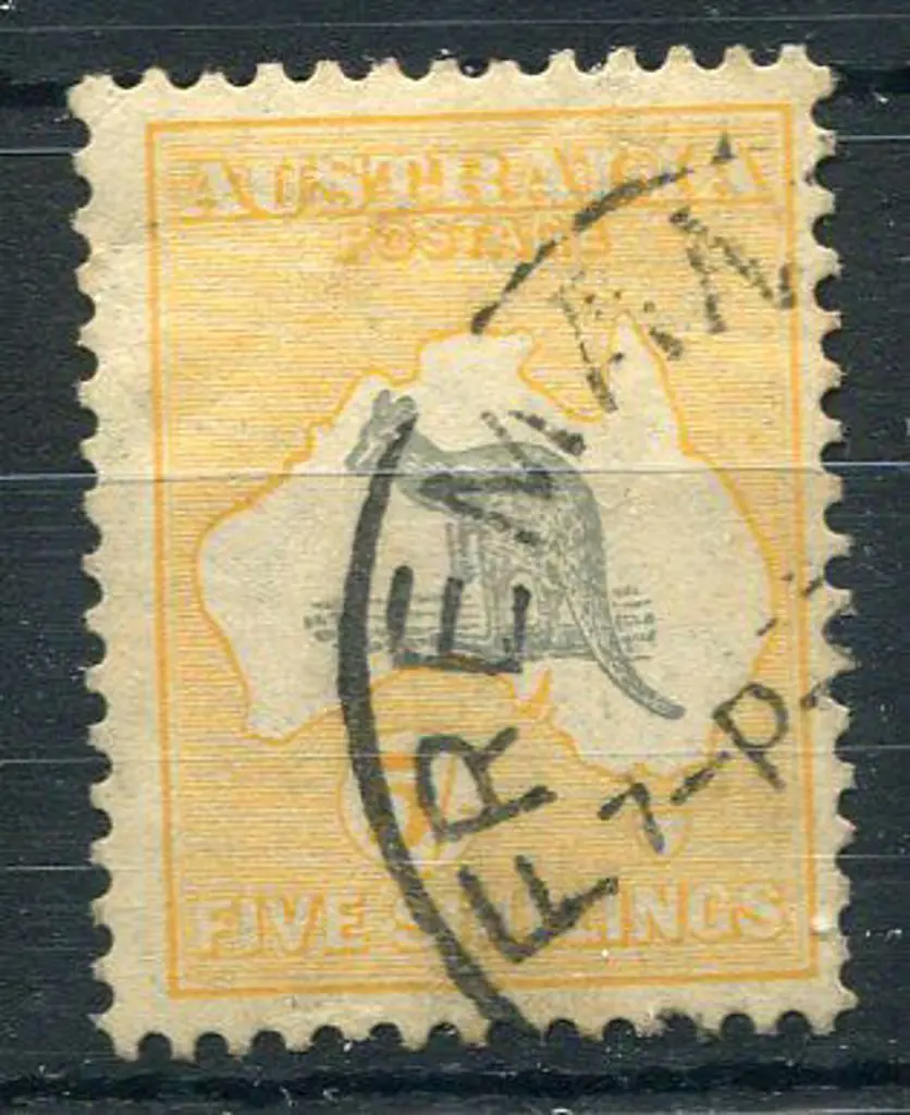 1931-47 CofA 5/- grey & yellow with "white flaw at ... Image 1++