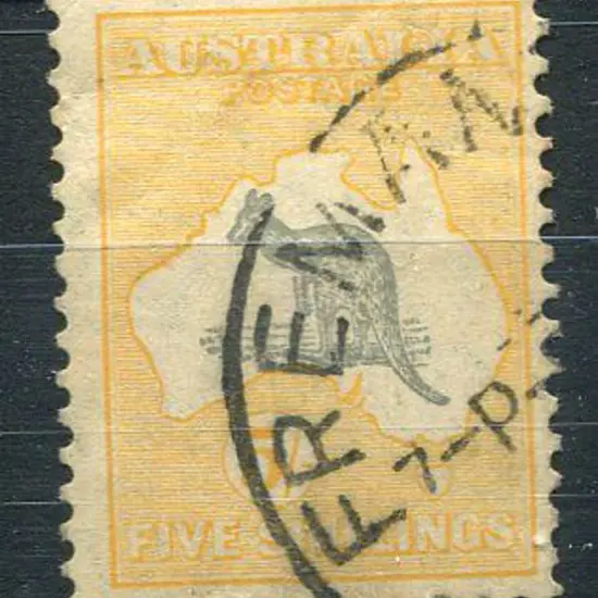 1931-47 CofA 5/- grey & yellow with "white flaw at ...