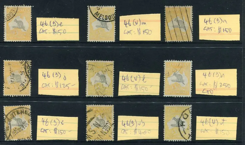 1931-47 CofA 5/- grey & yellow. 9 used examples of ... Image 1++