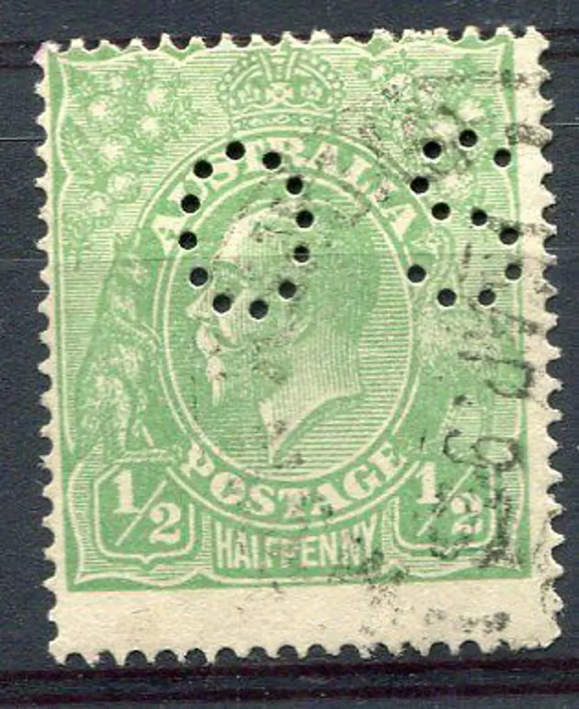 1914-20 Single wmk ½d green perfined "OS" with ... Image 1++