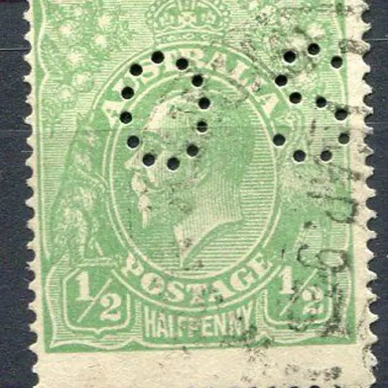 1914-20 Single wmk ½d green perfined "OS" with ...