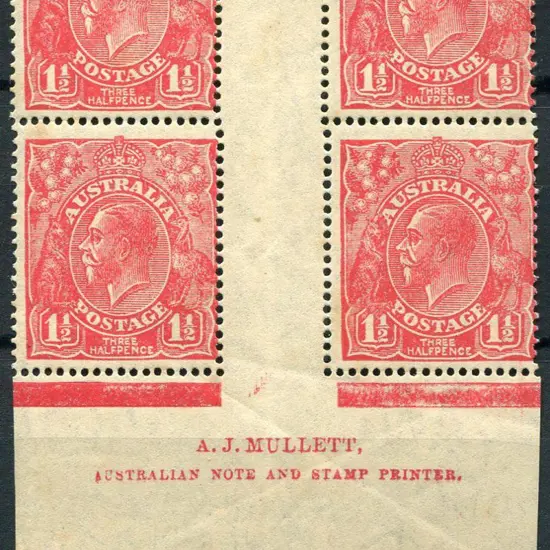 ½d red, Die II, plate 1a Mullett imprint gutter ...