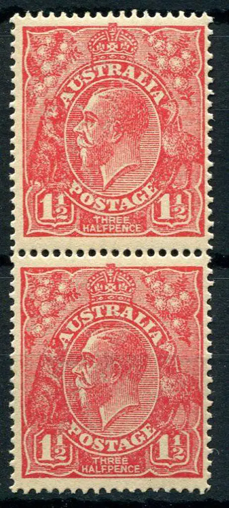 1½d red vertical pair with "white flaw below ... Image 1++