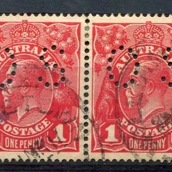 1d red pair perfined "OS" with "wattle line" & ...